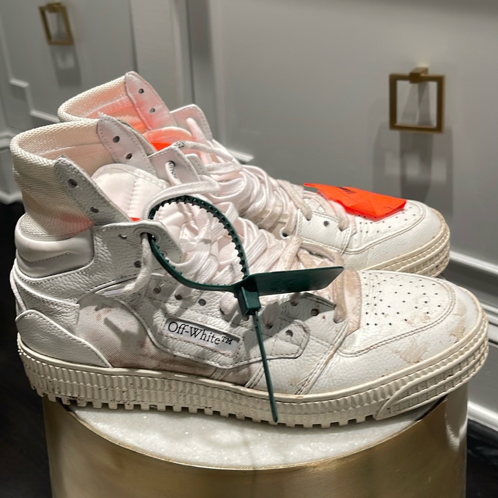 Off-White White Canvas And Leather Off Court High Top Sneakers Size 41